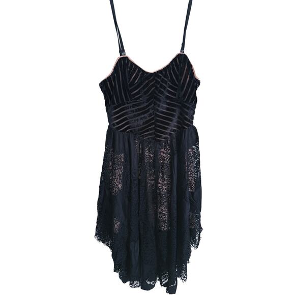 Free People Dark Fairy Velvet & Lace Midi Dress 6 Hi-Low Whimsigoth Goth Formal - Picture 3 of 11